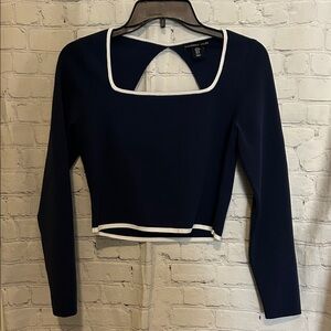 Sincerely Jules Navy Blue Crop Top with White Trim